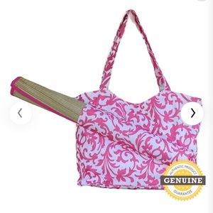 (1306) Ready for the BEACH NWT ASHBURN Pink Straw Mat With Beach Tote New